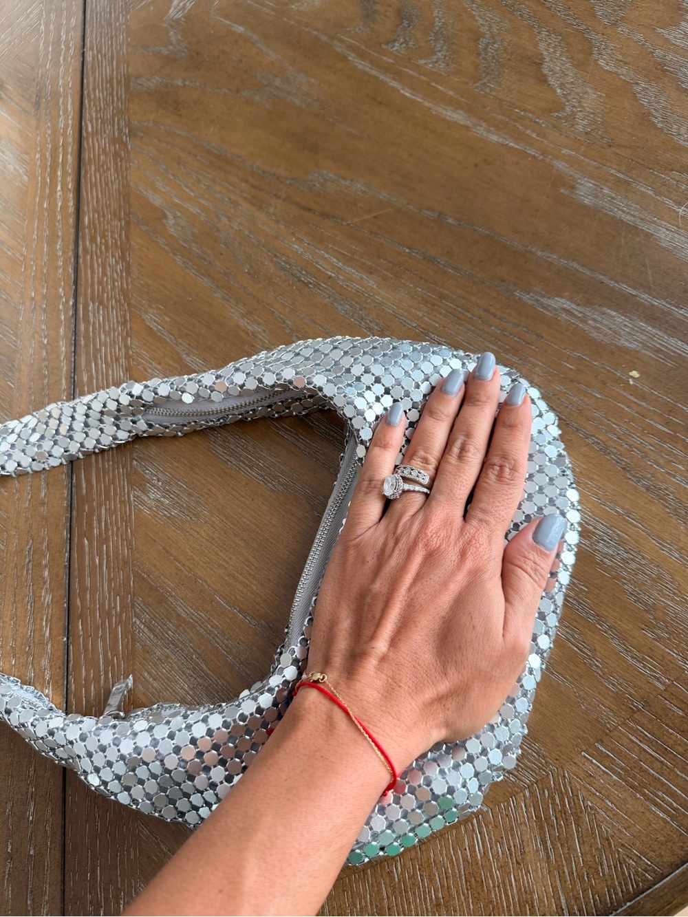 Zara Silver Sequin Wristlet Clutch